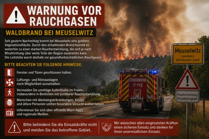 VorschauBild - Waldbrand bei Meuselwitz: Leitstelle warnt vor schädlichem Rauch