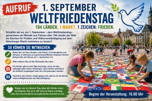 Aufruf zum Weltfriedenstag: Mosaik aus 194 Länder-Fahnen in Altenburg