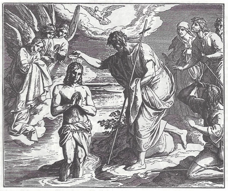 500. Jubiläum der ersten evangelischen Taufe im Deutschen Bach bei Altenburg | Julius Schnorr von Carolsfeld, Die Taufe Christi, o. J. (aus Bibel-Ausgabe, 1913)
