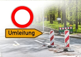 Altenburger Puschkinstraße: Abzweig Beim Goldenen Pflug gesperrt