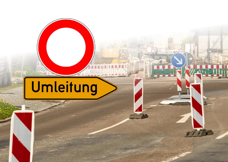 Schmölln: Sperrung der Abfahrt am Kreisverkehr an der Thomas-Müntzer-Siedlung | Symbolbild Straßensperrungen / Verkehrsgeschehen 