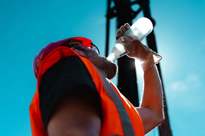Für alle, die im Altenburger Land unter praller Sonne arbeiten: WSS-Regel  | Bloß reichlich Wasser trinken: Wer draußen in der Sommerhitze arbeitet, braucht jede Viertelstunde einen kräftigen Schluck Wasser. „Dabei ist das Durstlöschen Sache des Chefs: Er muss nämlich für eine ‚Getränke-Flatrate‘ sorgen“, sagt Ralf Eckardt von der IG BAU Thüringen.