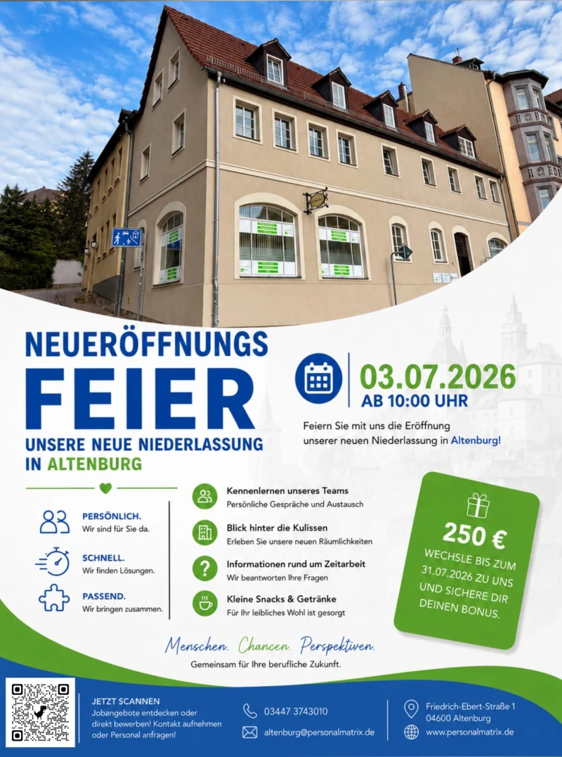 Neuer Standort in Altenburg: PersonalMatrix GmbH eröffnet Niederlassung zum 1. Juni 2026 | 