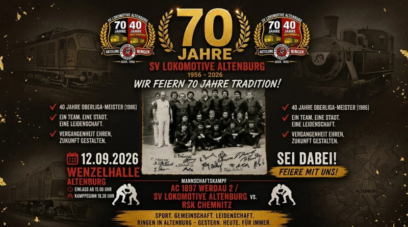 70 Jahre Ringen in Altenburg: SV Lokomotive feiert Jubiläum mit großem Heimkampf | 