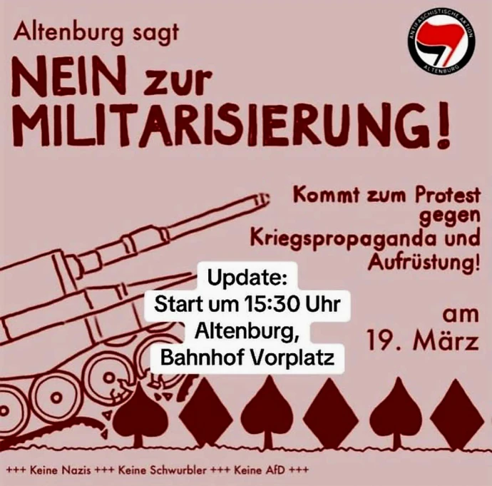 VorschauBild - Aufruf zum Gegenprotest gegen das öffentliche Gelöbnis am 19.  März 2026 auf dem Markt Altenburg