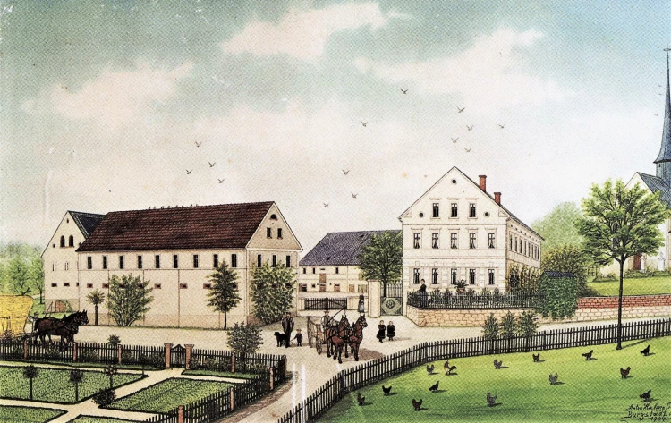 Ansicht des Wachler’schen Gutes in Göpfersdorf</span><span>(Werkstatt Anton Hahn &amp; Söhne, Burgstädt, 1904), (Sammlung Joachim Krause)