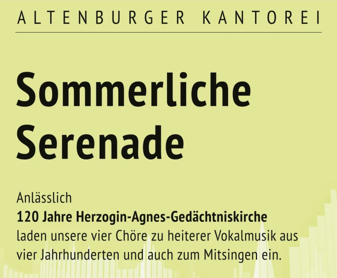 VorschauBild - Herzogin-Agnes-Gedächtniskirche feiert ihren 120. Geburtstag mit einem Festgottesdienst und der sommerlichen Serenade