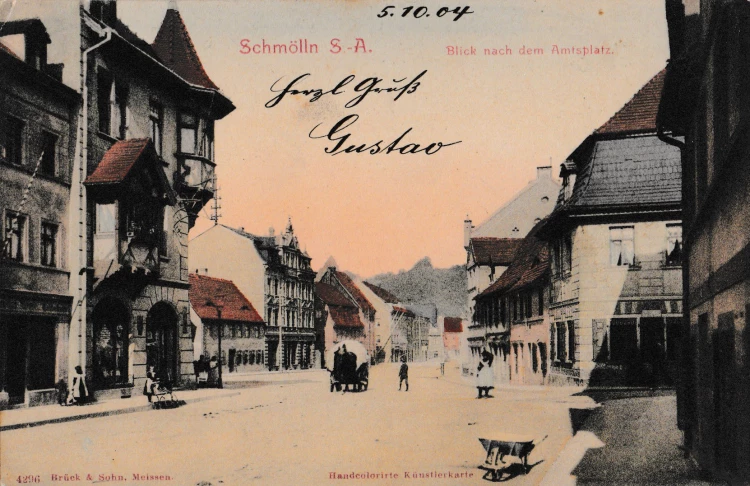 Diese Postkarte von 1904 zeigt den Blick Richtung Amtsplatz in Schmölln (Sammlung Museum Burg</span><span>&nbsp;Posterstein).<br>&nbsp;