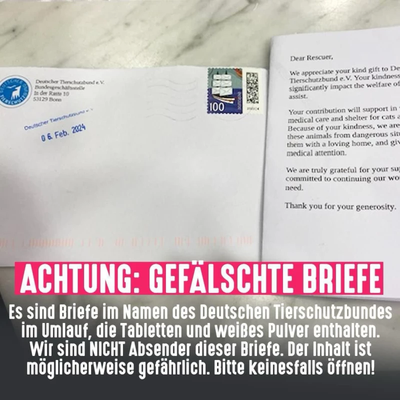 Gefälschte Briefe im Namen des Dt. Tierschutzbundes im Umlauf | 