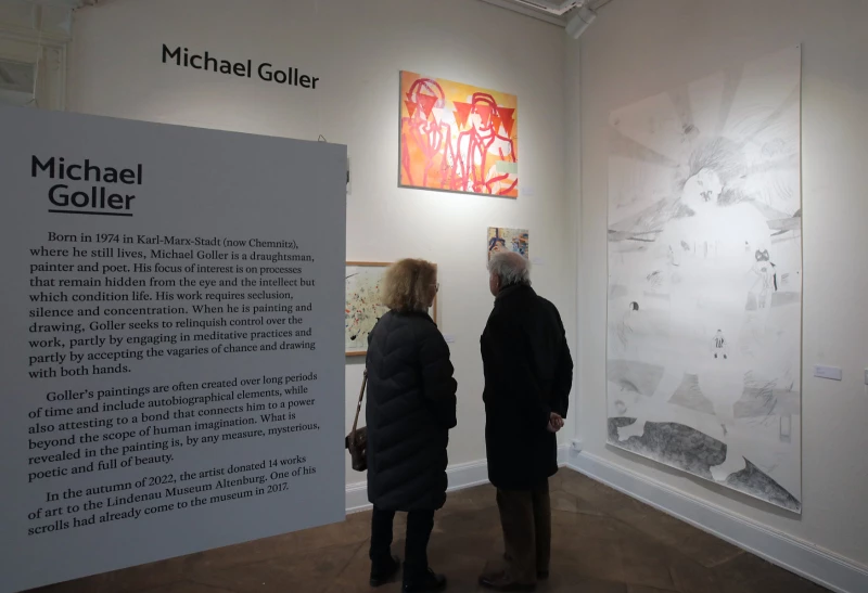 Farbe + Wein: Gekommen, um zu zeichnen | Ausstellungsansicht „Gekommen, um zu bleiben“, Lindenau-Museum Altenburg, 2023